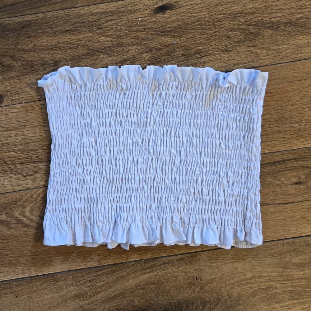 Ruched White Tube Top